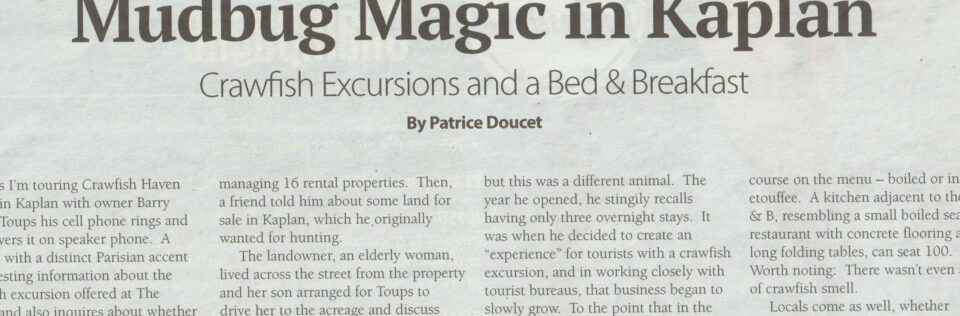 Mudbug Magic in Kaplan newspaper article